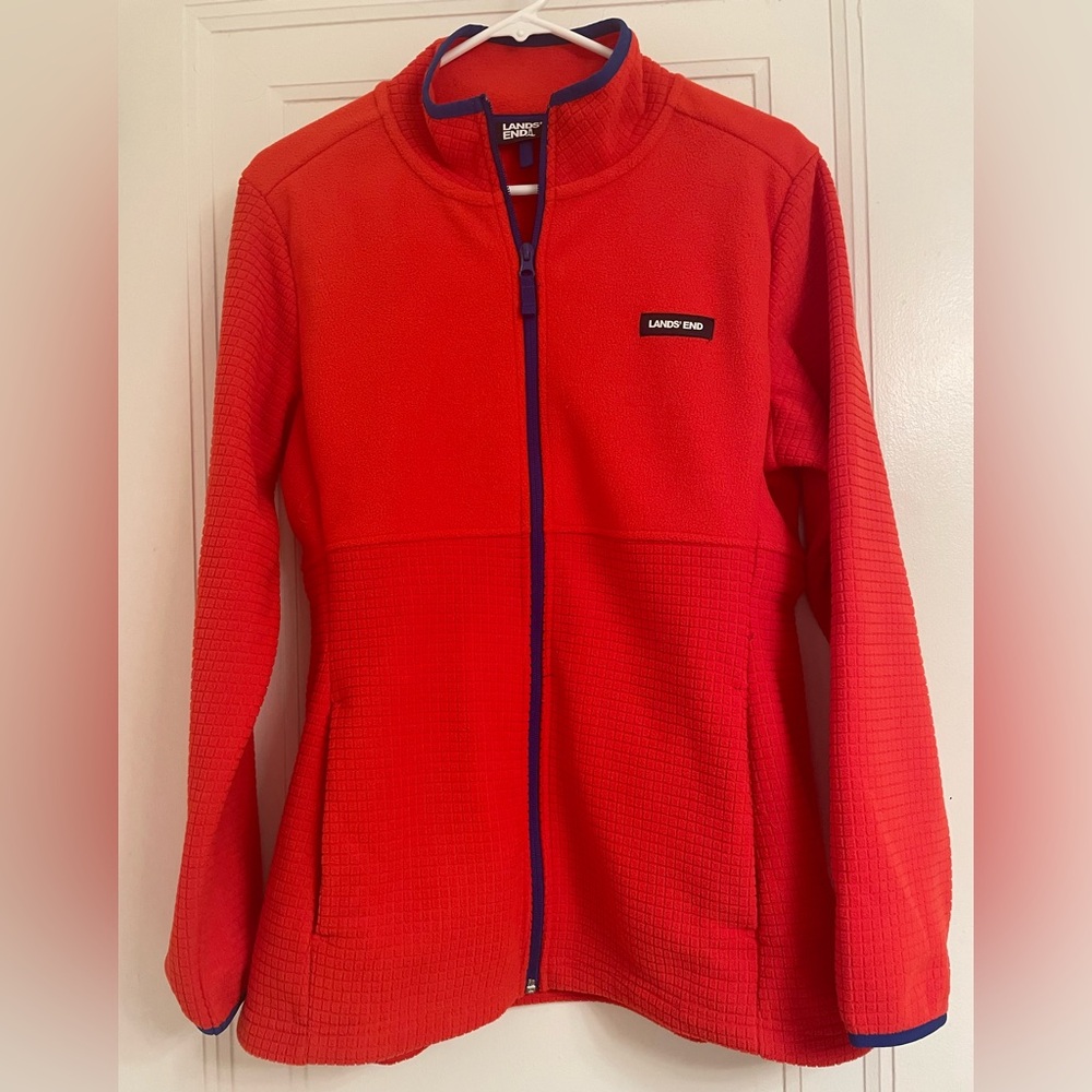 Lands End Red Grid fleece jacket. Size M Excellent Cond